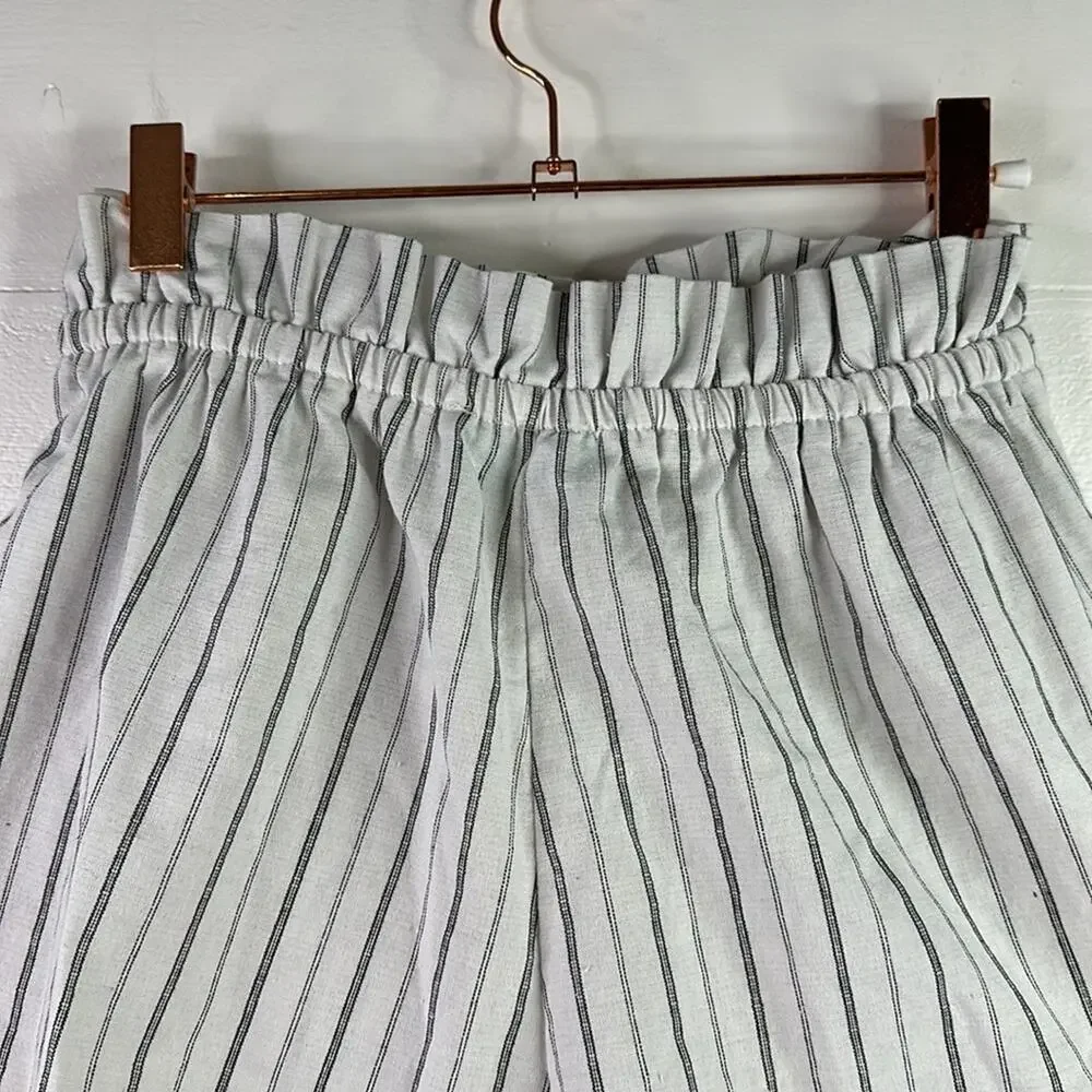 TEA MINTS White Black Striped Linen Elastic Tie Waist Shorts Size‎ Small